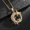 Fashion Hip Hop Bling Iced Out Dragon Round Pendant Necklace for Men Women Stainless Steel Rapper Jewelry Oriental Amulet Gift