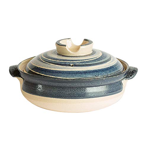 Saji Pottery Blue 18.5cm Banko Ware Earthenware Pot No. 6 with Kakiotoshi Gosu Brushed Finish, 32-607
