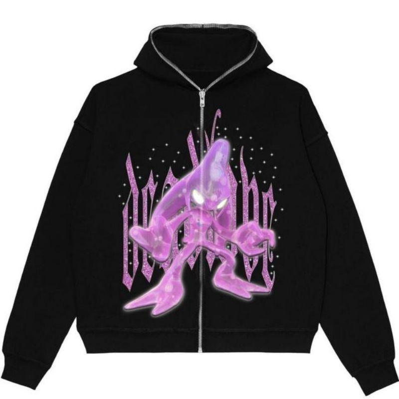 2023 New Riman Print Punk Style Harajuku Sweater Y2k Gothic Hoodie Long Zip Sweater