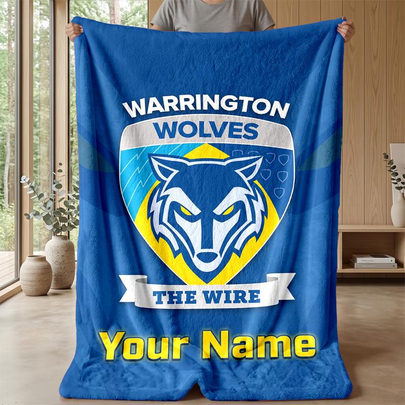 Warrington Wolves Custom Flannel Throw Blanket Print Your Name Text Soft Warm Blanket Holiday Present