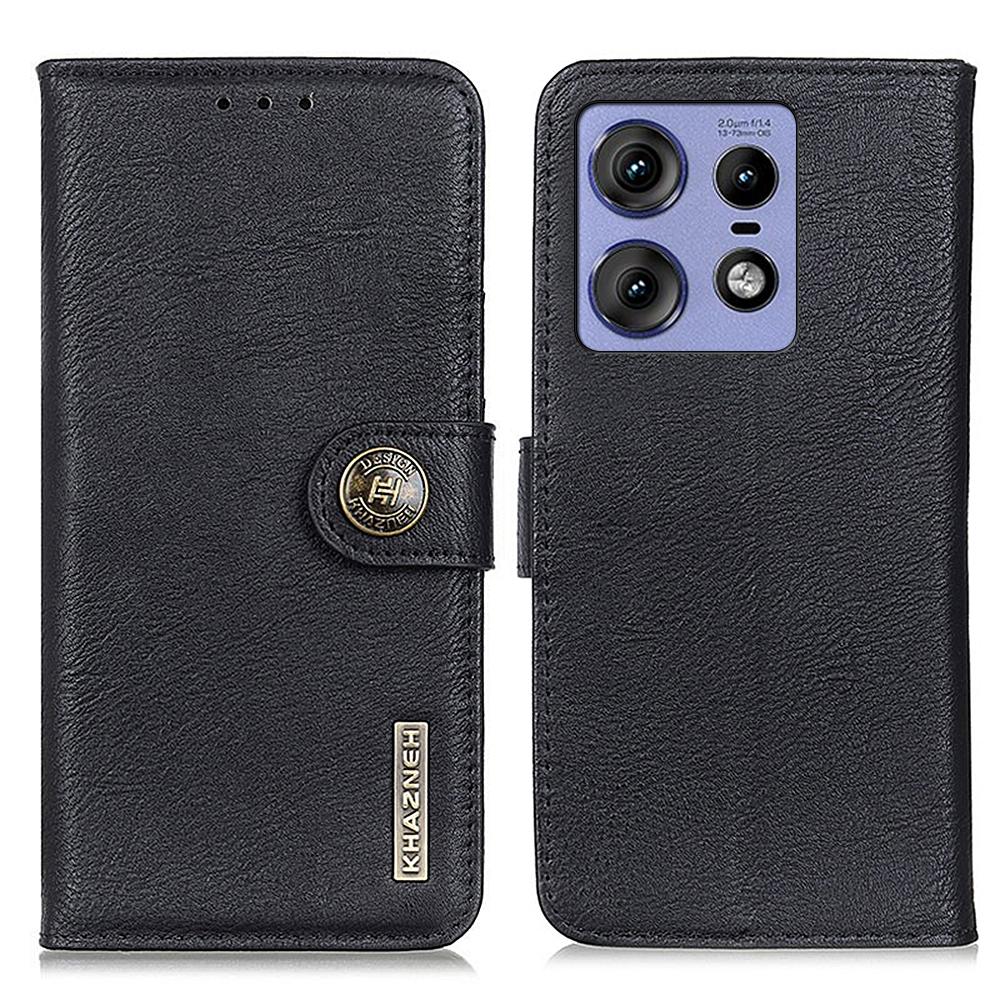 

KHAZNEH For Motorola Edge 50 Pro 5G Case Scratch-Proof Leather Cowhide Texture Phone Cover Black