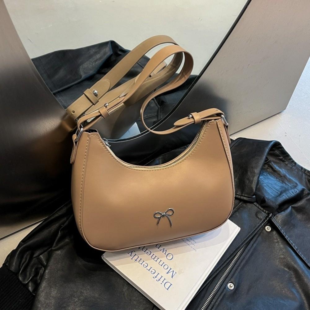 

Solid Color Bowknot Underarm Bag PU Leather Y2K Handbag Trendy Bowknot Armpit Bag Women хаки