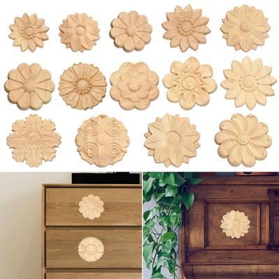 Furniture Parts Wooden Figurines Crafts Corner Appliques Frame Wood Carved Woodcarving Decorative