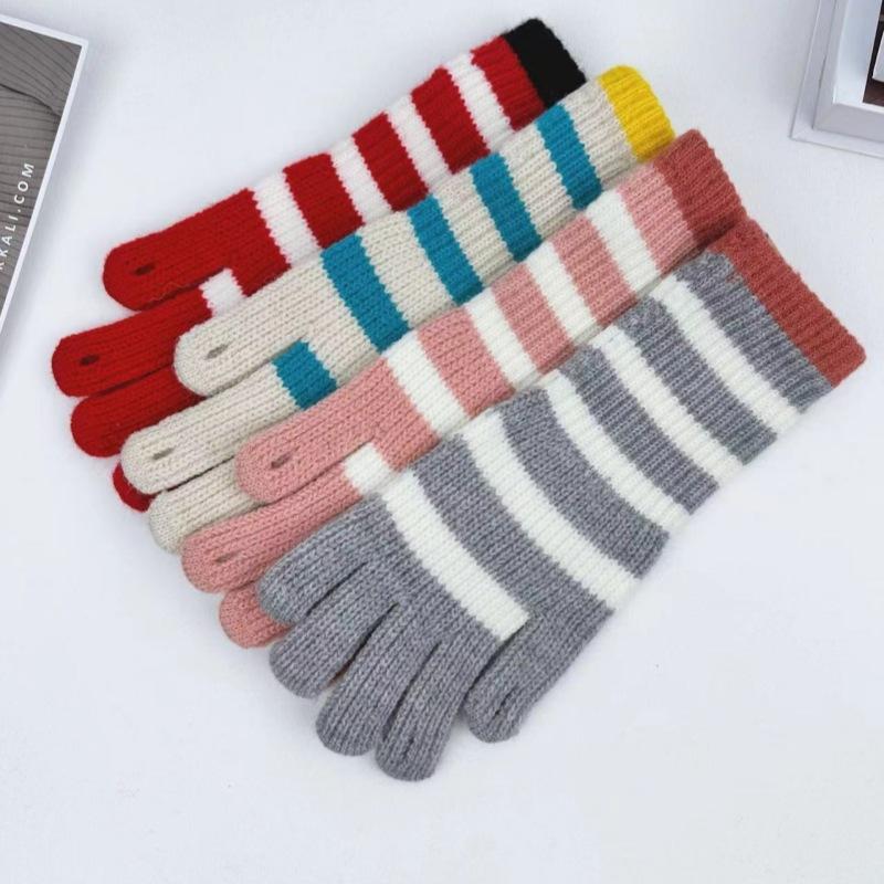 Gants Tricotés pour Femmes Hiver Femmes Pile Long Rayé Écran Tactile Extérieur Gants de Cyclisme