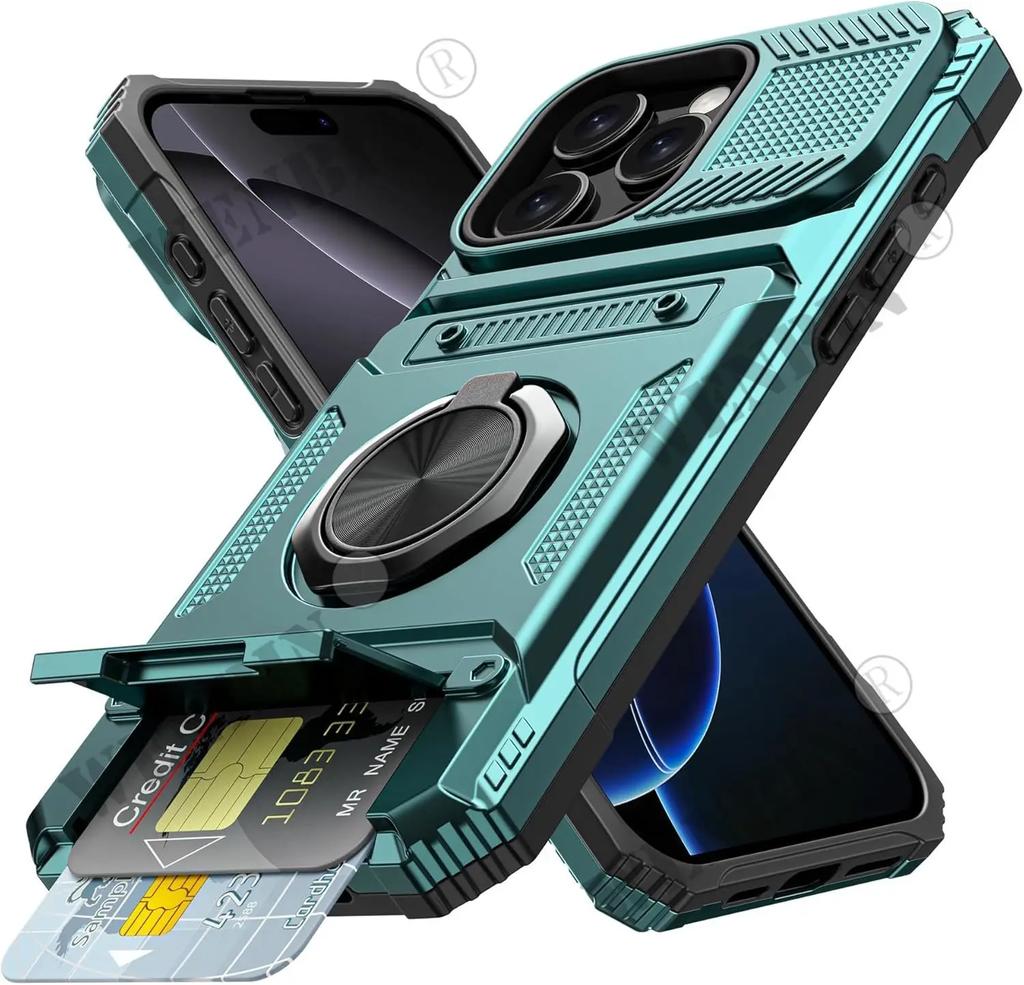 Case For iPhone 17 16 15 14 Pro Max 16 Plus Magnetic Rotated Ring Kickstand Heavy Duty Drop Protection Wallet Cover Funda Capa