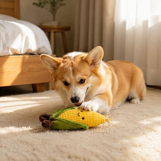 Pet Toys To Reduce Anxiety Plush Corn Dog Toy, Squeaky Stuffed Chew Durable Shaped Toy Soft Puppy Teething for Small Medium Dogs