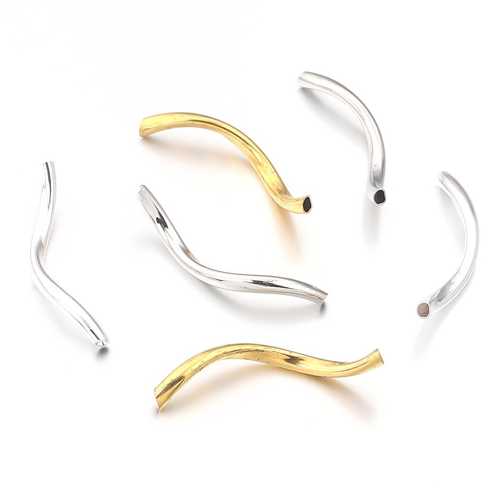 50pcs/lot 2x25mm Copper Curved Tube Metal Spacer Beads Crimp End Connectors For Jewelry Making DIY Bracelet Necklace Accessories
