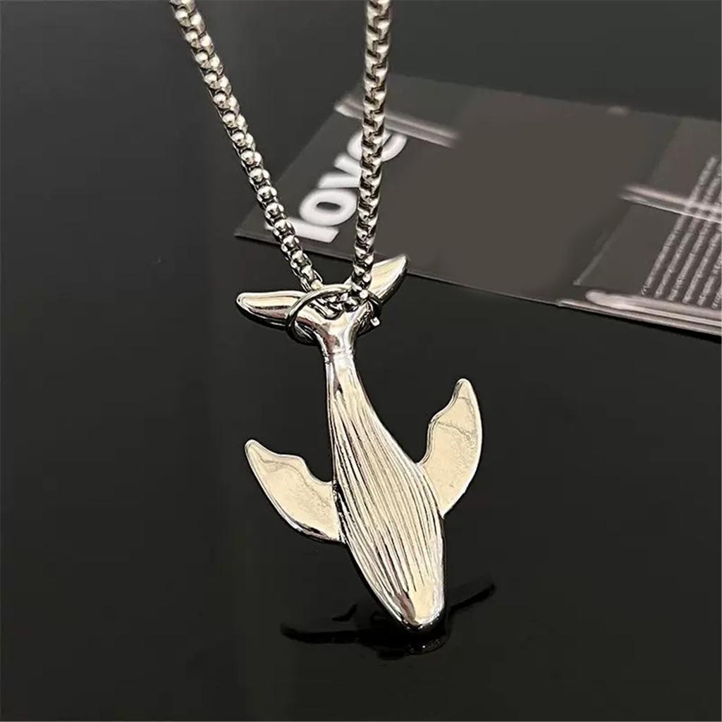 Whale Pendant Necklace Elegant Sweater Chain Long Necklace Statement Necklace Stainless Steel Material for Daily Party