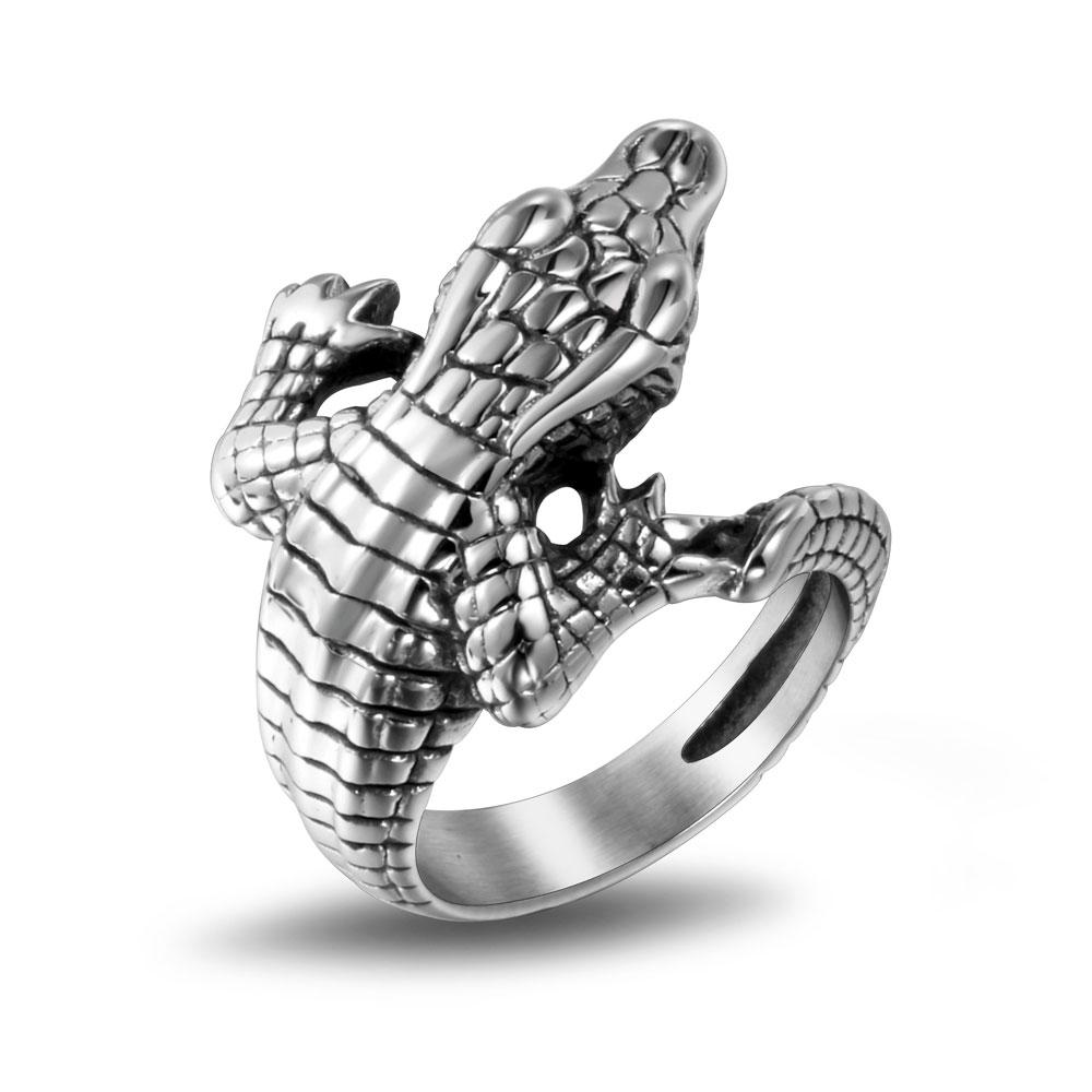 Crocodile Vintage Punk Ring Men 316L Stainless Steel Animal Ring #7-#12