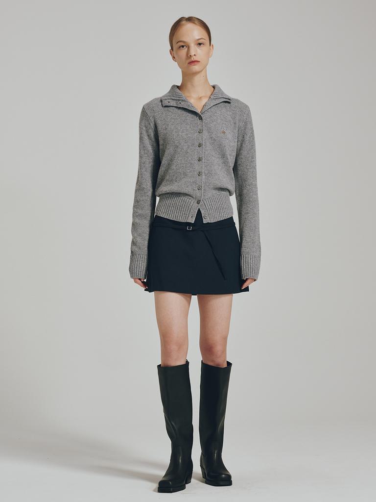 NOUVE Turtleneck Wool Cardigan - Melange Gray