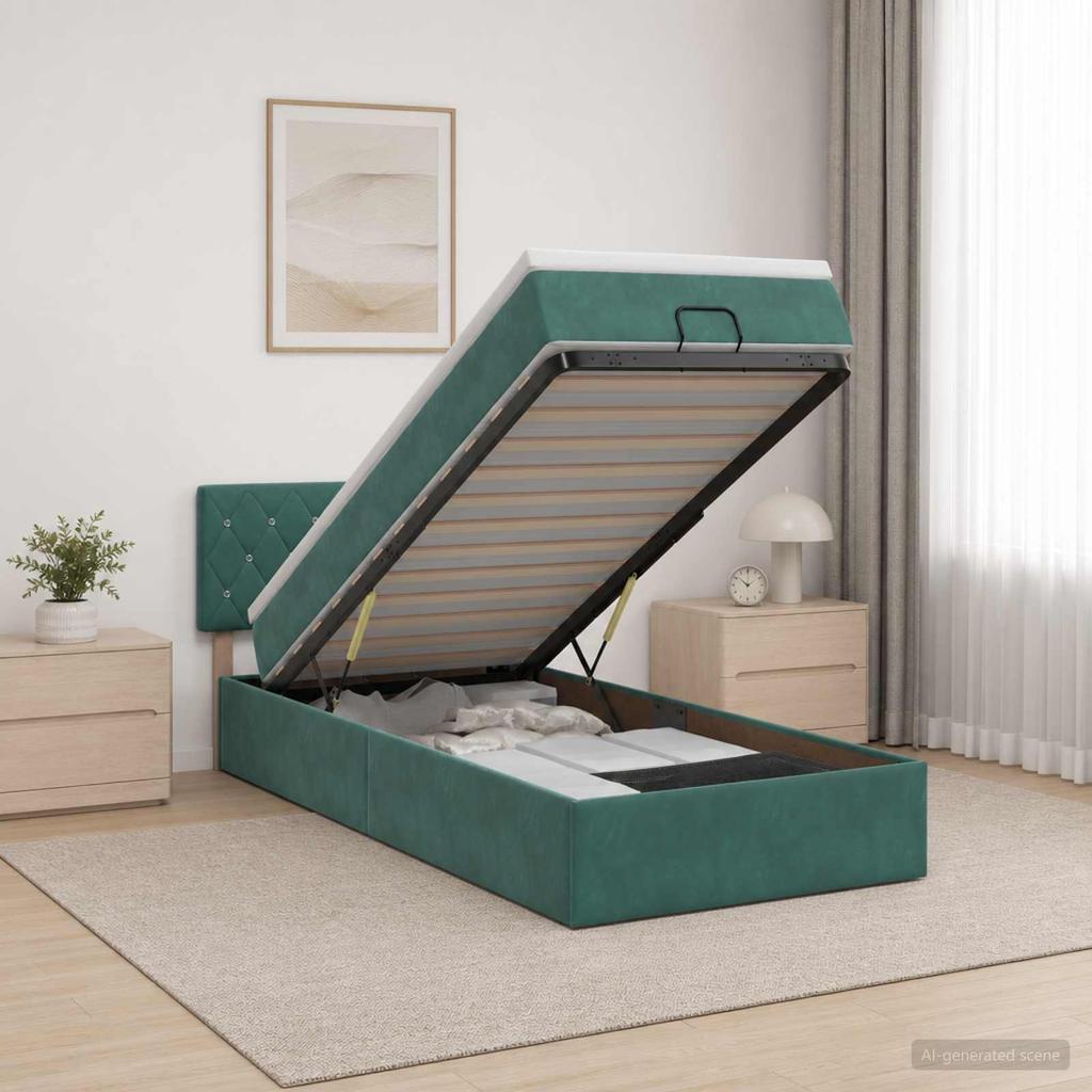 Ottoman Bed with Mattress Dark Green 80 X 200 Cm Velvet