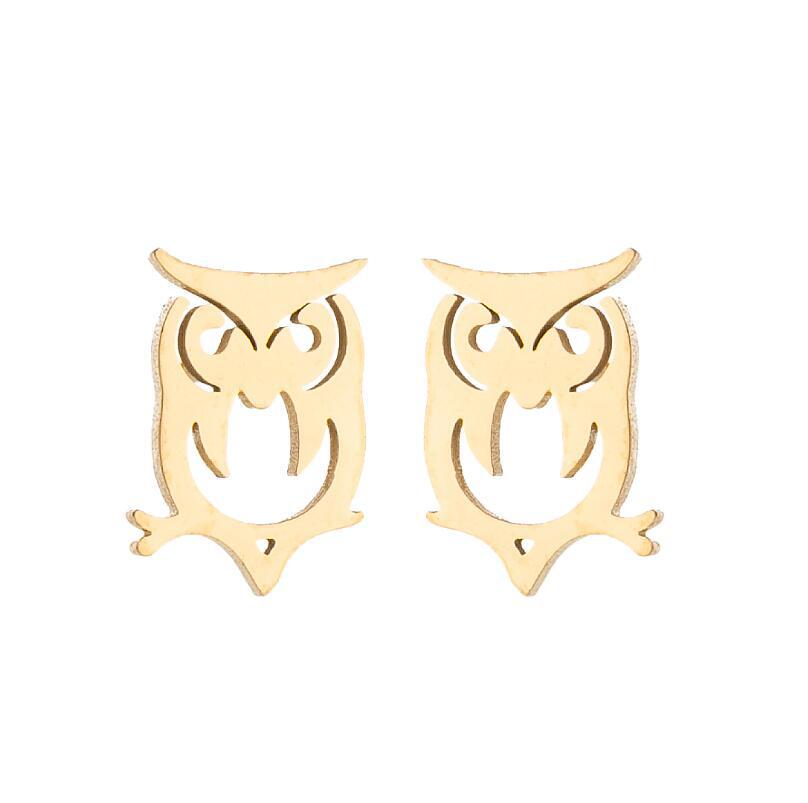 Charming Owl Stud Earrings: Stainless Steel Hollow Animal Design