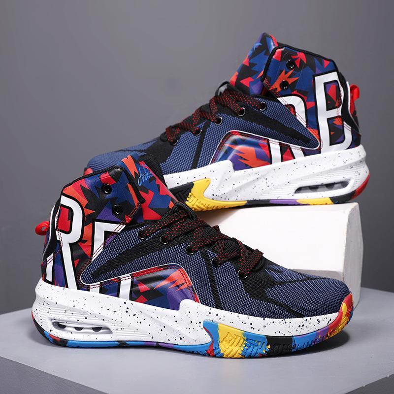 

Высокие баскетбольные кроссовки с воздушной подушкой для мужчин и женщин, сетчатые дышащие тренировочные кроссовки, амортизирующие и легкие студенческие спортивные кроссовки 46 разноцветные