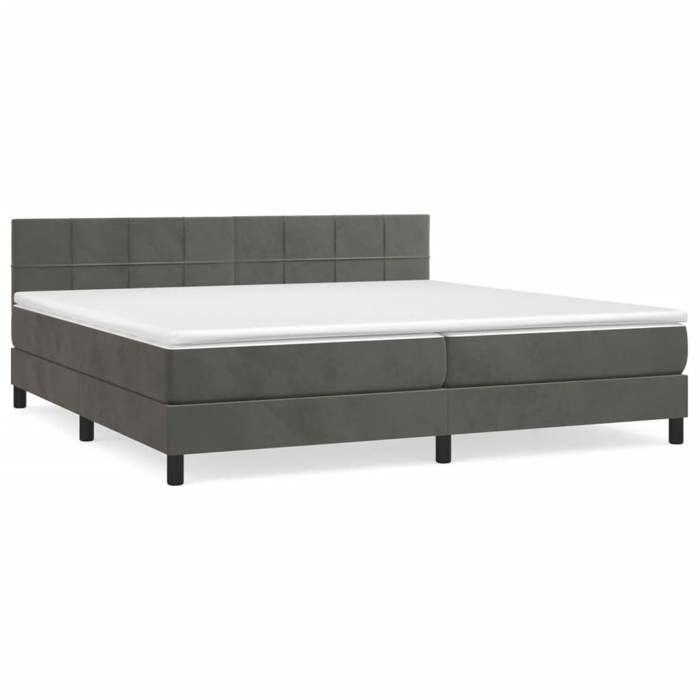 3141324 vidaXL Lit à sommier tapissier et matelas Gris foncé 200x200cm Velours