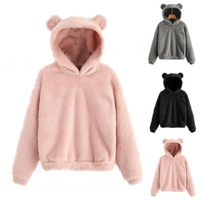 Herbst Winter Frauen Langarm Kaninchen Ohr Kapuze Sweatshirt Plüsch Warm Hoodie