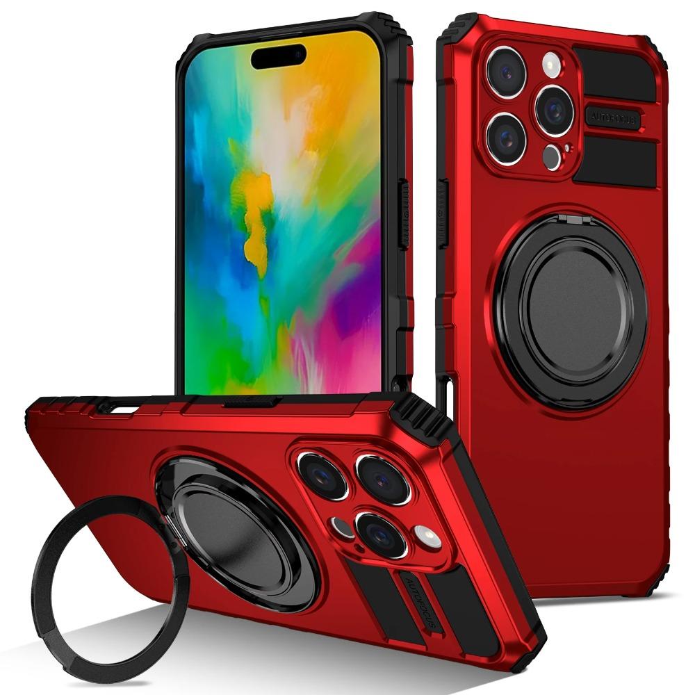 Rugged Magnetic Car In-vehicle Phone Case for IPhone 17 16 15 14 Plus 13 12 Pro Max 360 Degree Metal Rotating Bracket Ring Cover
