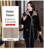 Women's Plus Size Mid-Length Black Velvet Windbreaker - Winter Fashion for Middle-Aged Mothers