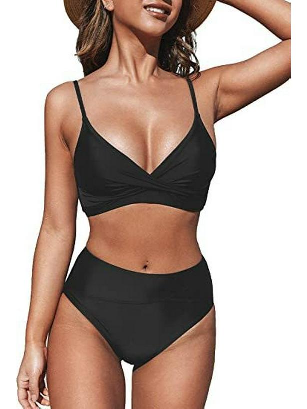 

2023 Самый продаваемый женский купальник бикини с V-образным вырезом, высокой талией и перекрутом, с регулируемыми бретелями L