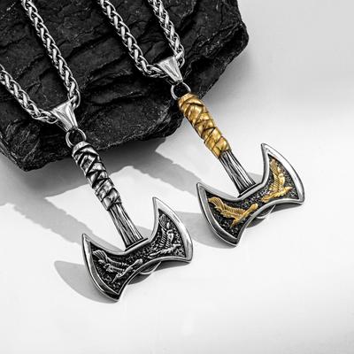 Nordic Viking Raven Axe Titanium Steel Personality Vintage Pendant Necklace Men's Hip Hop