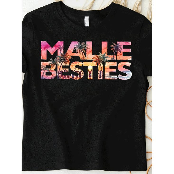 Malle Besties Mallorca Bachelorette Party T-Shirt - Y2K Retro Oversized Unisex Tee Suitable For Men & Women, Hot Transfer Print Baggy Fit With