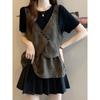Plus Size Summer Patchwork Shoulder Fake Two Pieces Short Sleeve Bottoming Shirt Fat Sister Stylish Niche Style Cinched Slimming Pullover