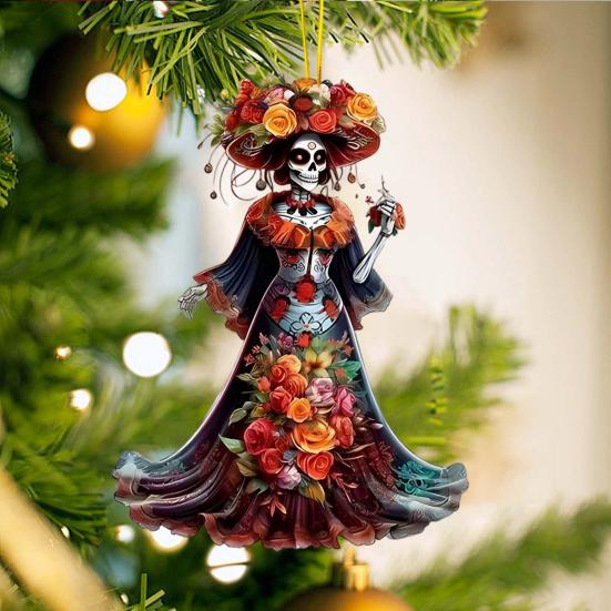 Halloween Car Pendant Skeleton Bride Rearview Mirror Ornament Car Interior Decor Gothic Style Auto Accessories
