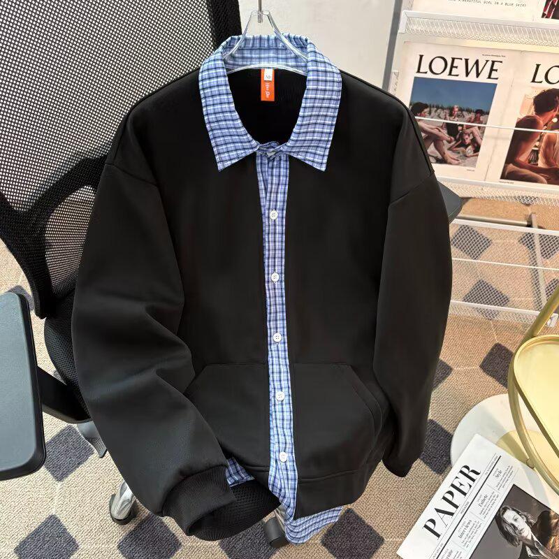 Heavyweight Retro Plaid Patchwork Hoodie Cardigan: Unisex Long Sleeve Sportswear for Autumn