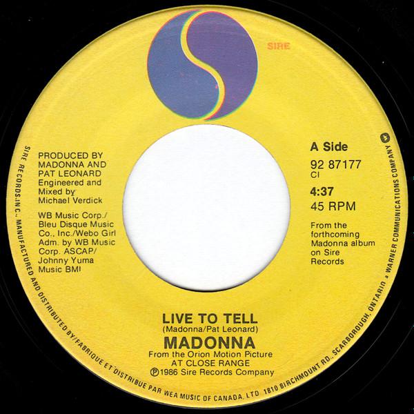 

7inch Record MADONNA Live To Tell 9287177 Sire 1986 Canada Dance Electronica Used