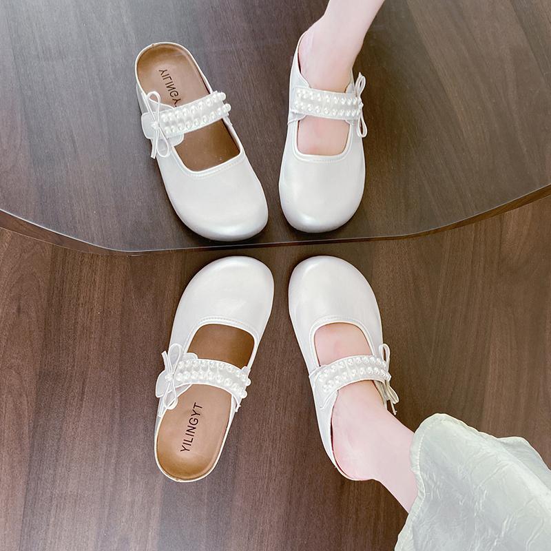 Fashion CRLAYDK Women's Slip On Mule Pearl Height Increase Comfortable Casual Backless Loafers Classic Walking Ladies Dressy Slide