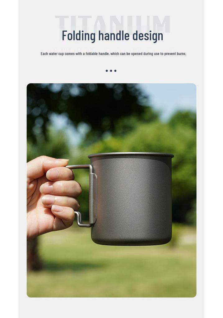 TA1 Titanium Outdoor Mug with Folding Handle - Portable Single-Layer Water, Coffee, and Tea Cup for Camping and Picnics