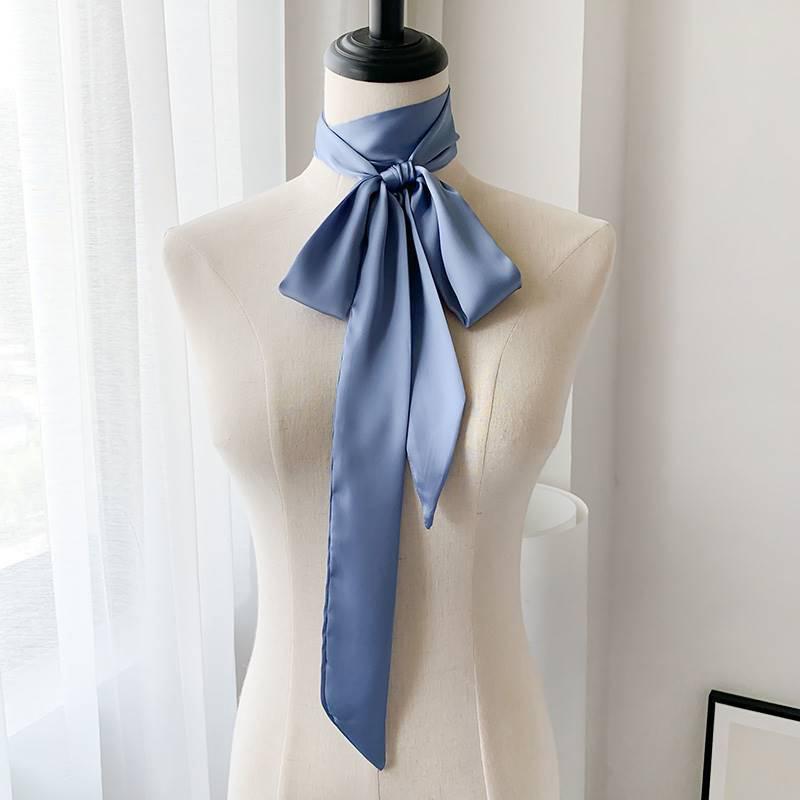 5x190cm Women Satin Silk Narrow Scarf Neckerchief Solid Color Neck Scarves Long Silk Scarf DIY Bag Ribbon Head Neck Hair Band