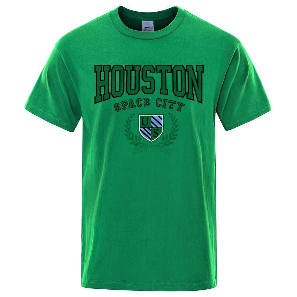 Houston Space City Hip Hop Letter T-Shirts Men Breathable T Shirts Summer Oversize Clothes Loose Goth Cotton