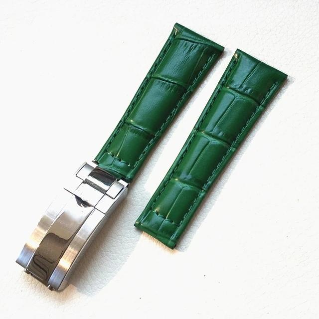 Genuine Leather Accessory for Rolex Daytona Datejust Black Green Submariner Long Wearing Comfort Folding Buckle Watchband 20mm