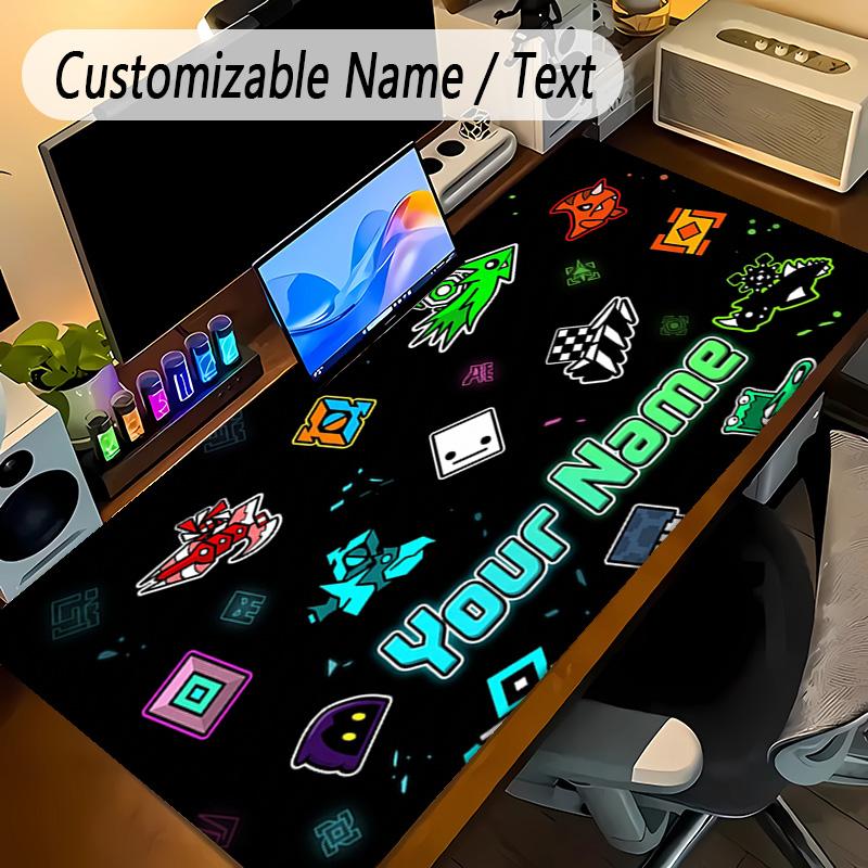 Large Mouse PadGeometry Dash Custom Name Text Personalized Desk Mat Non Slip Gaming Pad