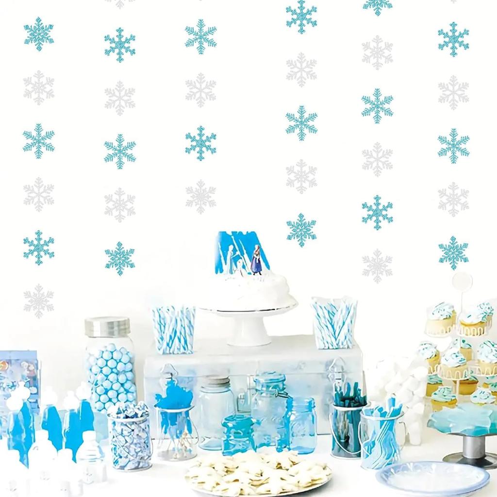 Snowflake-Snow Teal-Silver Christmas Party-Decorations Garland - 6pcs Winter Wonderland Girl Frozen Birthday Hanging Decoration Streamers Banner,