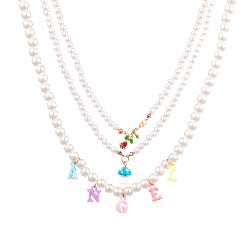 

Layered Pearl Stunning Heart And Angel Pendant Necklace Fashionable Geometric Style For Girls Angel Rose Mushroom