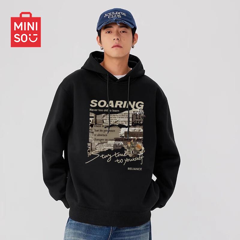 MINISO Men's American Style Hooded Graphic Sweatshirt Z