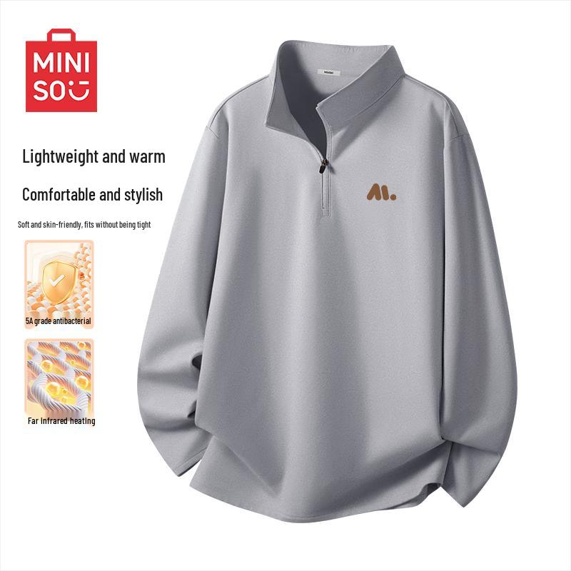 

MINISO Men s Fleece-Lined Half-Zip Long-Sleeve Base Layer T-Shirt 3XL