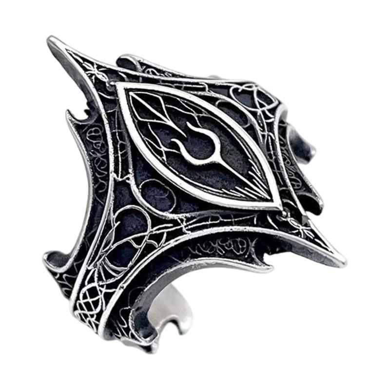 

Gothic Style Adjustable Open Ring Alloy Metal Statement Jewelry Edgy Gift For Her Him Dark Elegant Design чорний