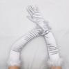 Feather Cuffs Long Sleeve Gloves Banquet Dress Gloves Solid Color Warm Satin Elastic Summer Spring Driving Gloves