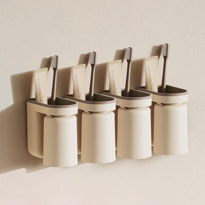 1/4Pcs Innovative Toothbrush Storage Rack No Hole Light Luxury Mouthwash Cup Brush Cup Wall Mounted Bathroom Organizer Couple