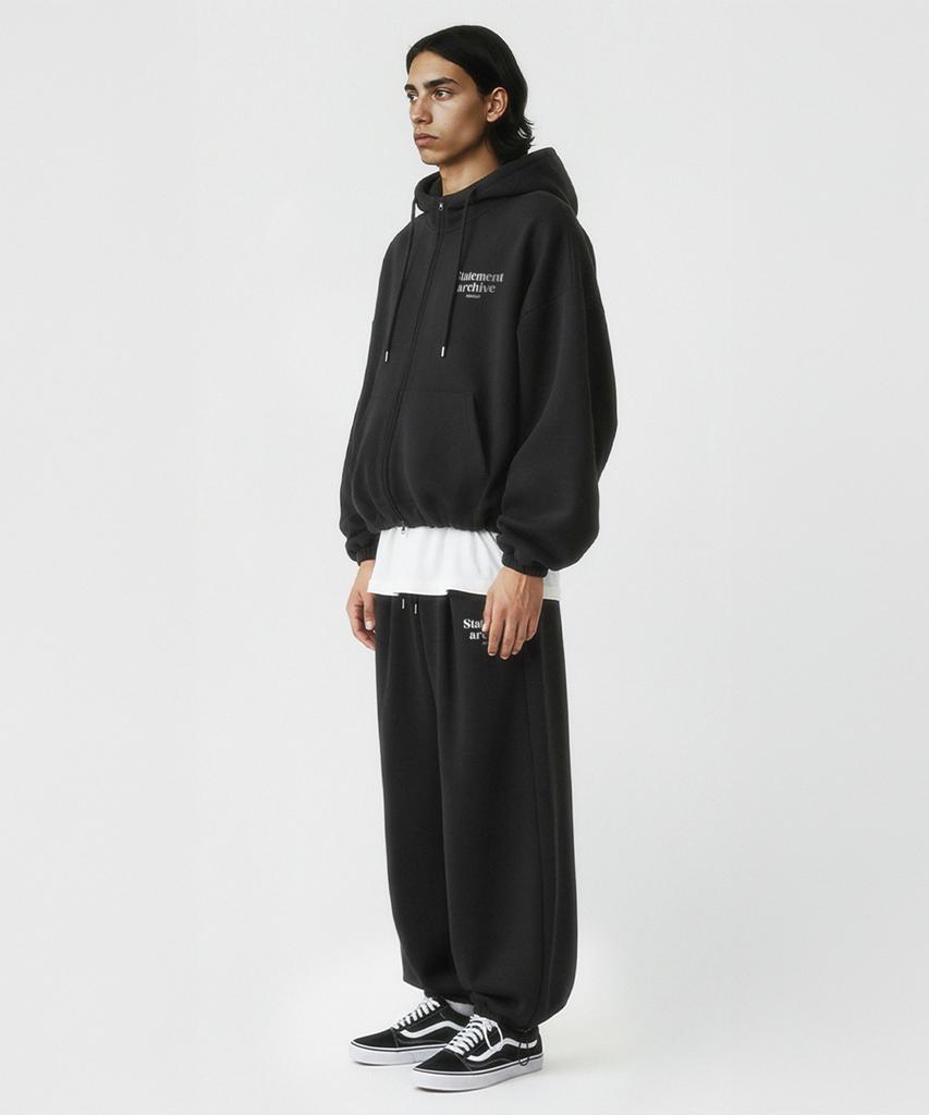 PRINOAR [Fleece Line Option] Statement String Single-Pleat Wide Pants - Black