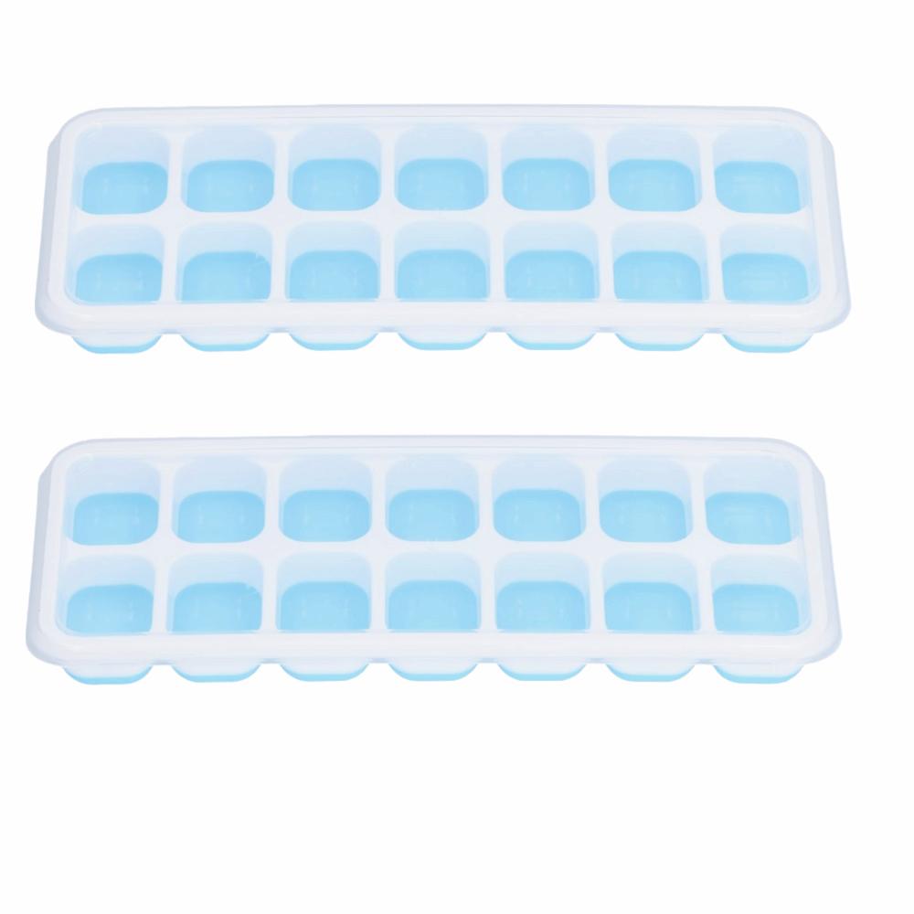 2pcs Removable Lid Ice Cube Tray Spill-Resistant Freezer Ice Mold Durable Ice Cube Mold Bar
