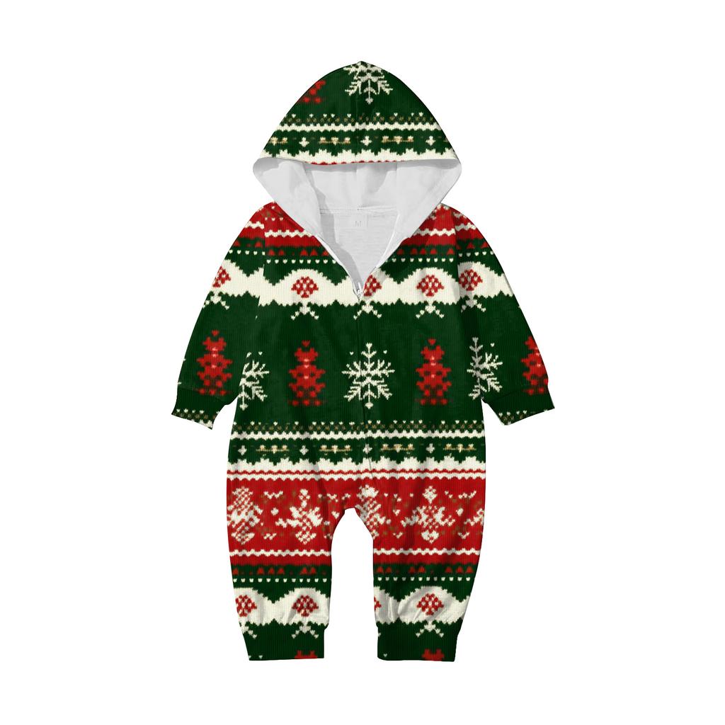 Christmas Print Family Matching Hooded Long Sleeved Zippered Jumpsuit Set