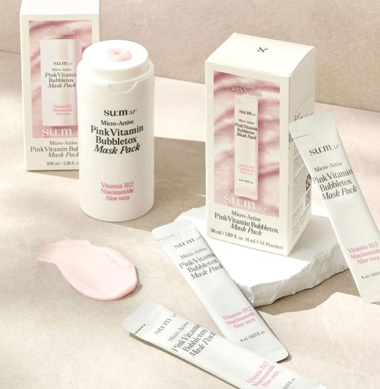 SUM37 Micro-Active Pink Vitamin Bubbletox Mask 14 Sheets – Brightening & Cleansing Care