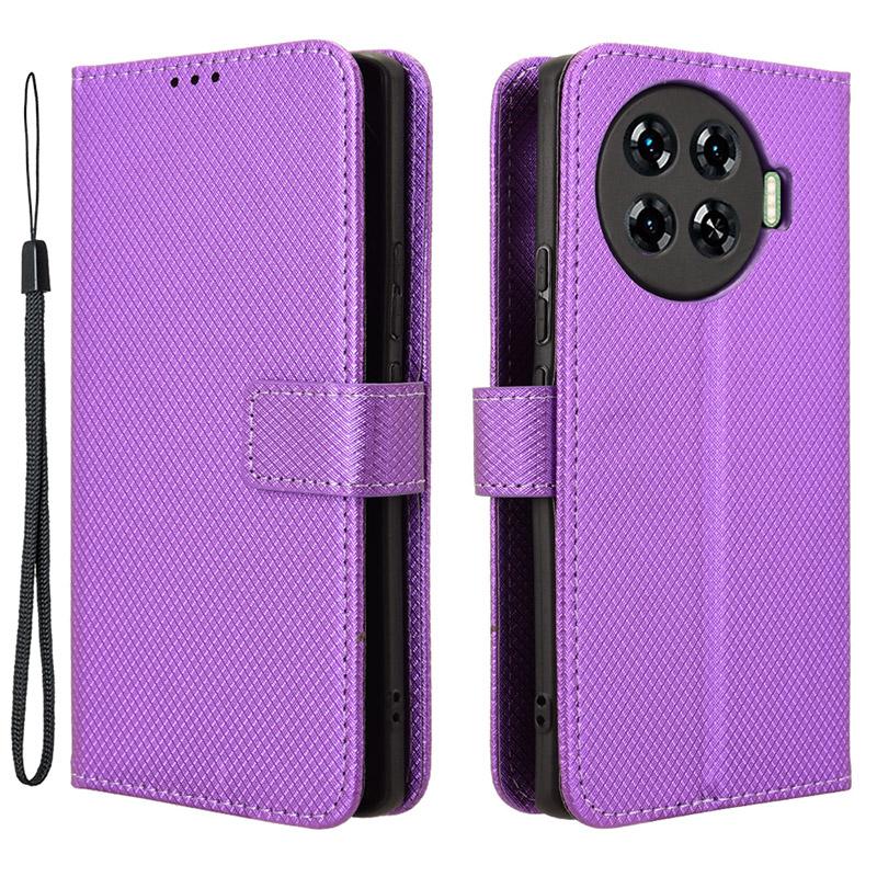 

Для TECNO Spark 20 Pro+ KJ7 Чехол Текстура бриллианта Искусственная кожа Фолио Чехол для телефона Purple