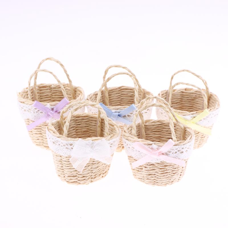 1/12 Dollhouse Cute Mini Rattan Hand Basket Model Dollhouse Kitchen Accessories Dolls House Decoration Toy Pretend Play Toys