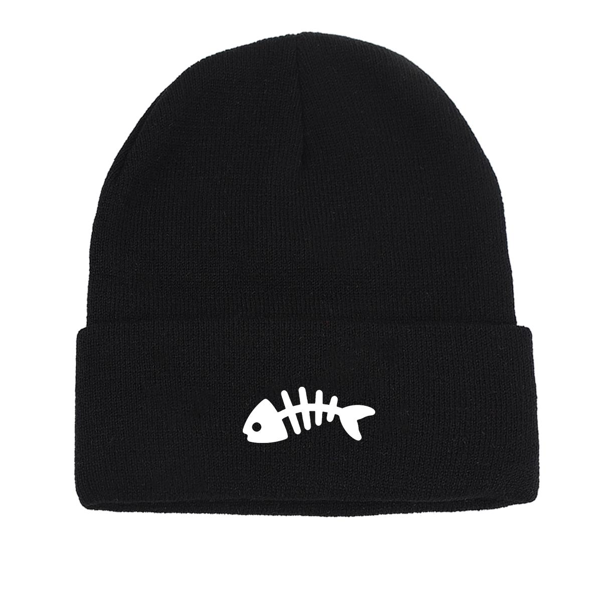 

Белая зимняя вязаная шапка Fish Bone Beanie, Skullies Beanies Cuff Windproof Trendy Bonnet Knitted Hat Beanie as the picture чёрный