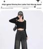 Women's Plus Size Dark Washed Wide-Leg Jeans with Zipper - Retro Style for Spring and Autumn