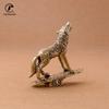 Solid Brass Prairie Rock Stone Wolf Statue Desktop Ornament Table Tea Pet Vintage Copper Animal Figurines Miniatures Decoration